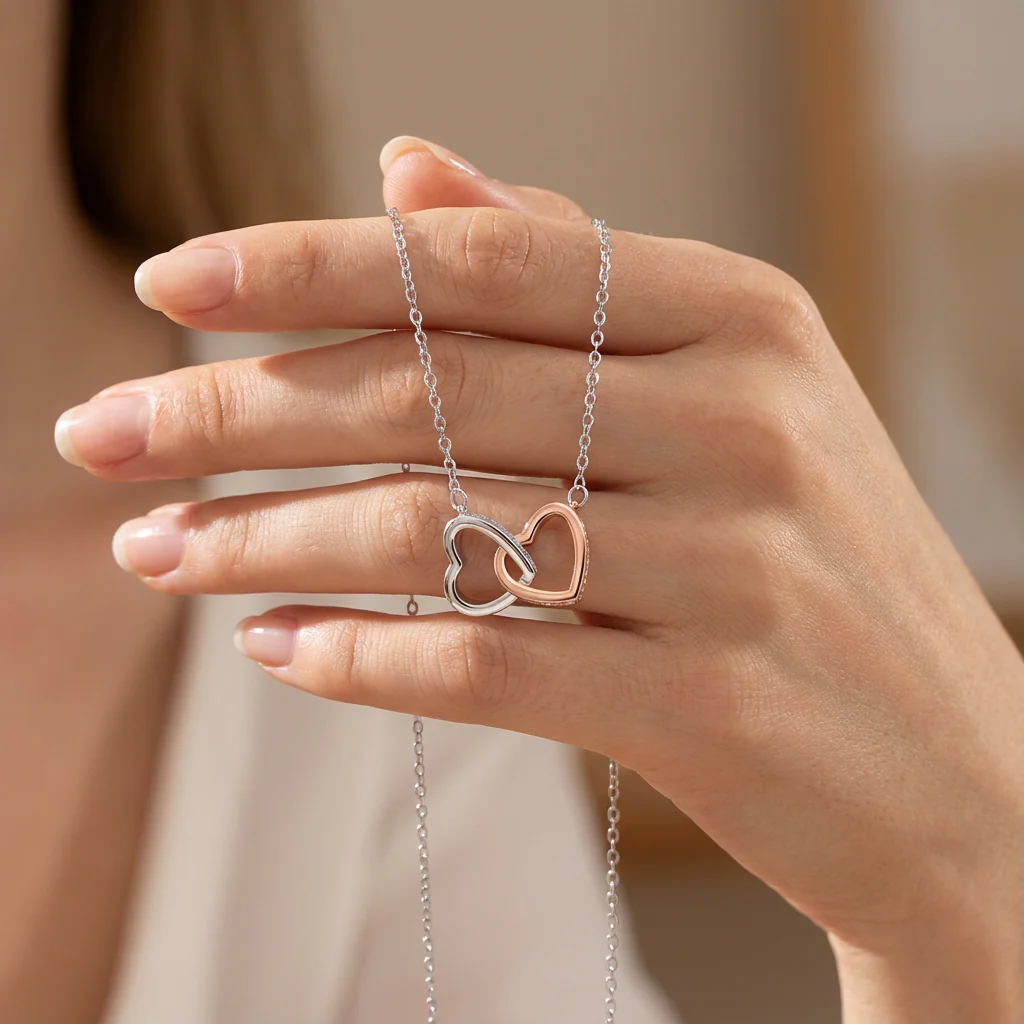 Necklace: Double Heart Brass - Image 2